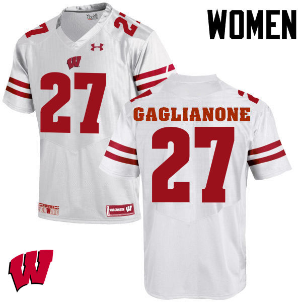 Women Wisconsin Badgers #27 Rafael Gaglianone College Football Jerseys-White